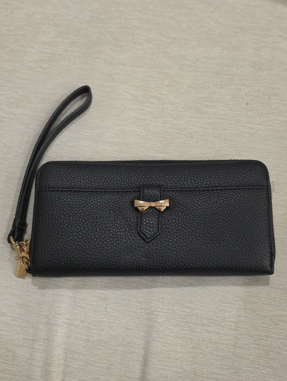 Anne Klein Black Wristlet Wallet with Gold Bow Accent